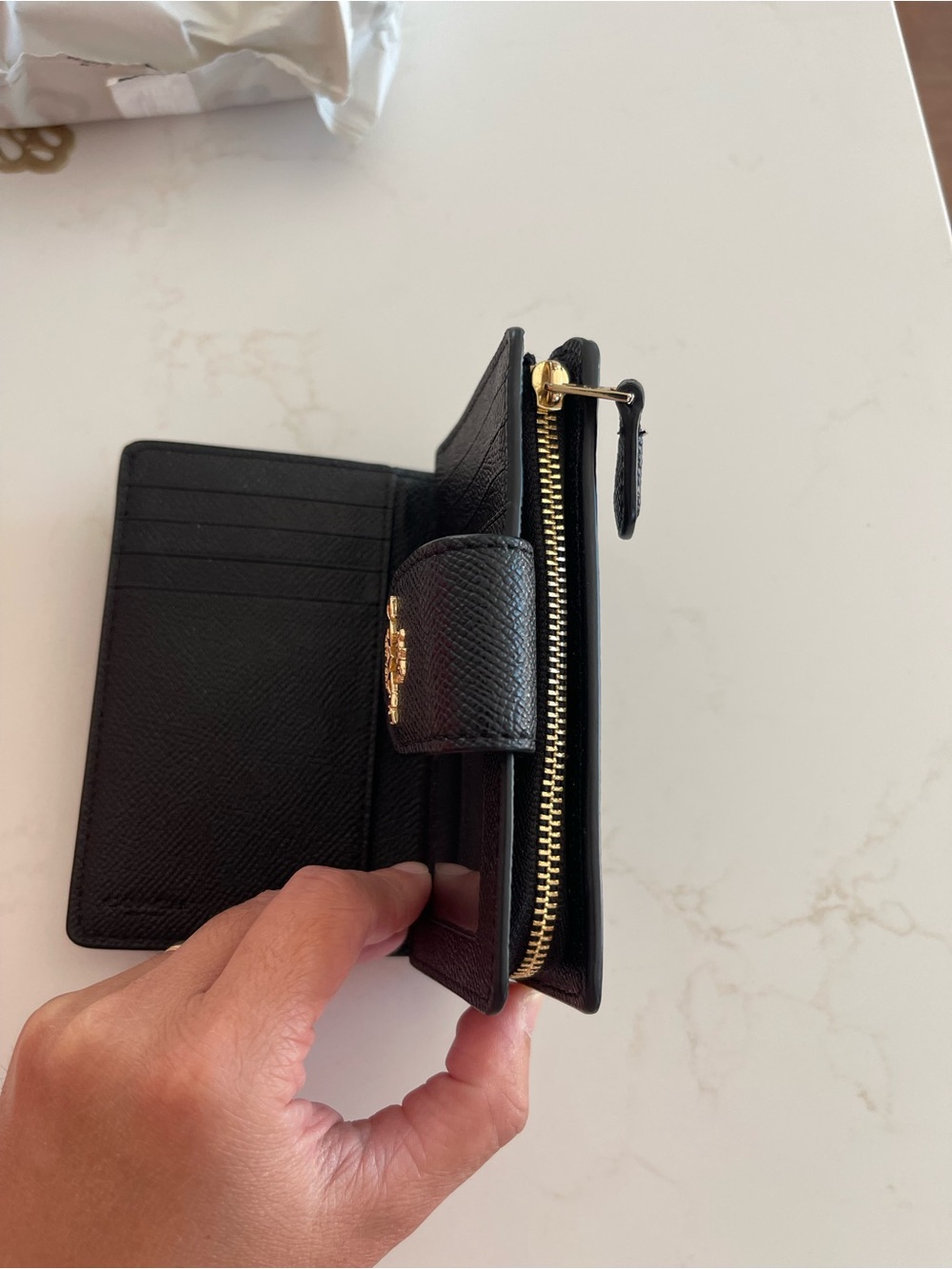 Coach Black Textured Leather Snap Wallet with Gold Logo - Picture 6 of 8